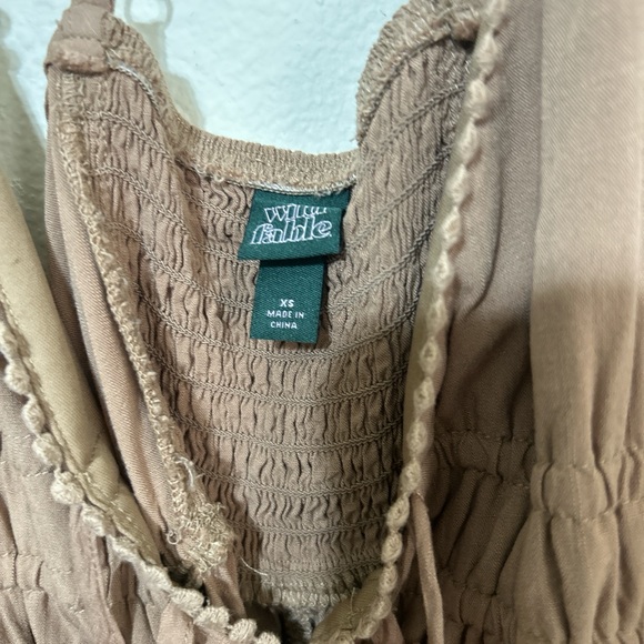 Wild Fable Brown Smocked V-Neck Mini Dress with Pom-Pom Trim XS - Picture 2 of 10